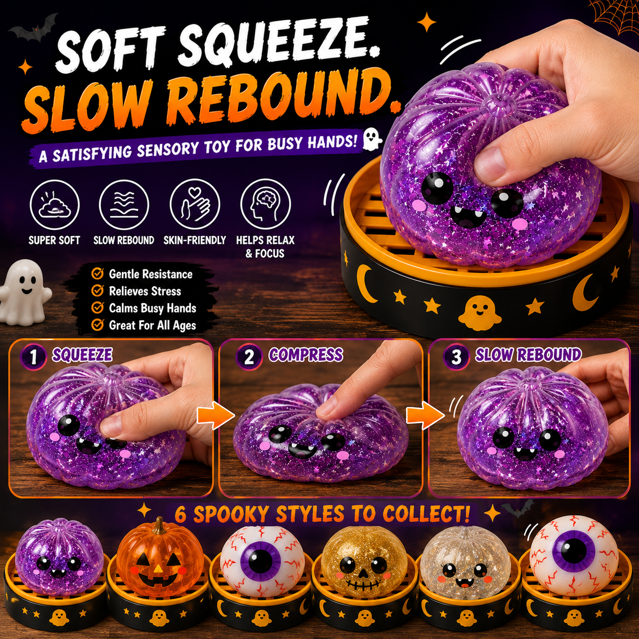 Pureluxo®70% OFF TODAY🎃 Halloween Steamed Bun Squishy Mystery Box Toy🔥
