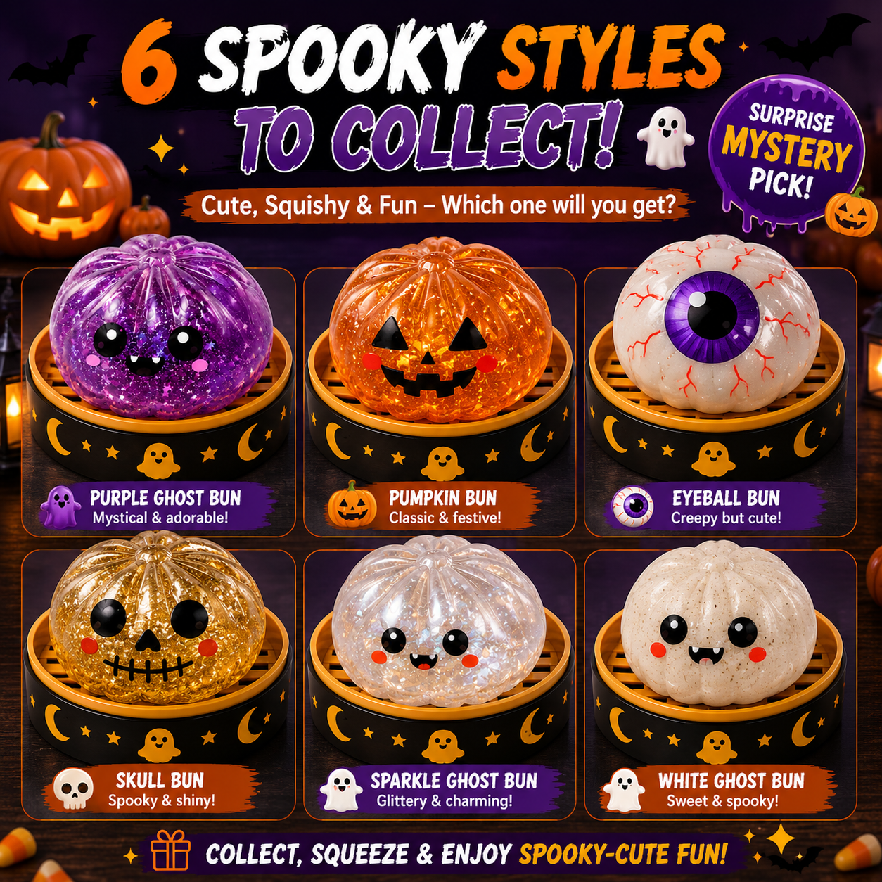 Pureluxo®70% OFF TODAY🎃 Halloween Steamed Bun Squishy Mystery Box Toy🔥